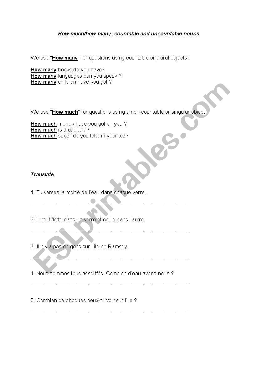 How much/how many: countable and uncountable nouns