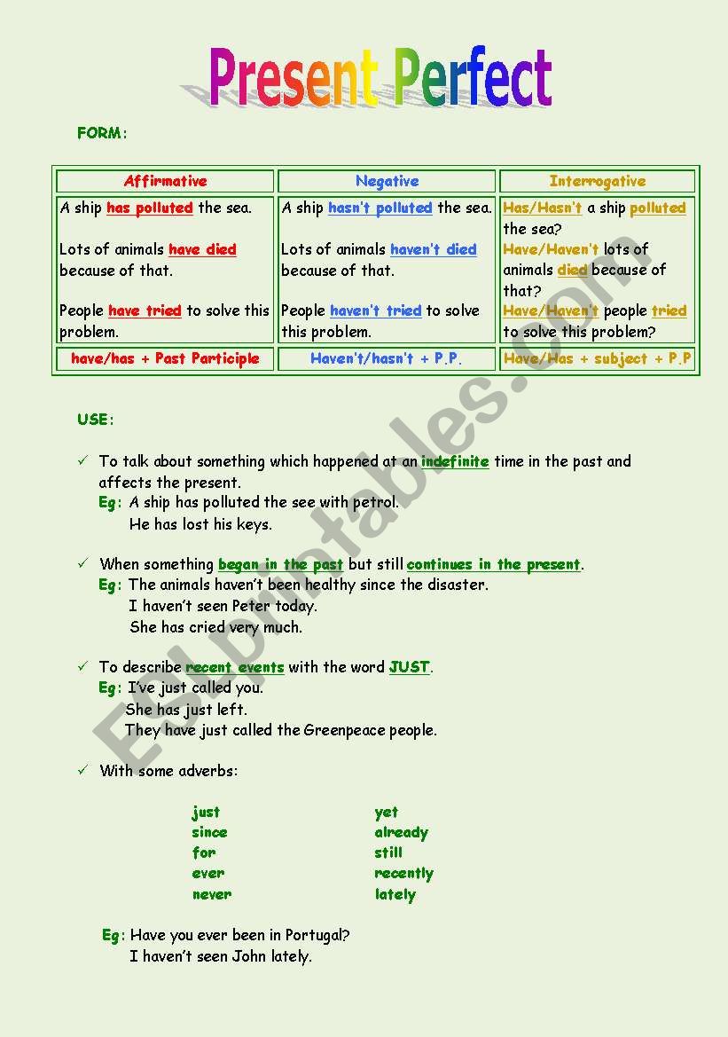 Present Perfect - ESL worksheet by sanoliveira
