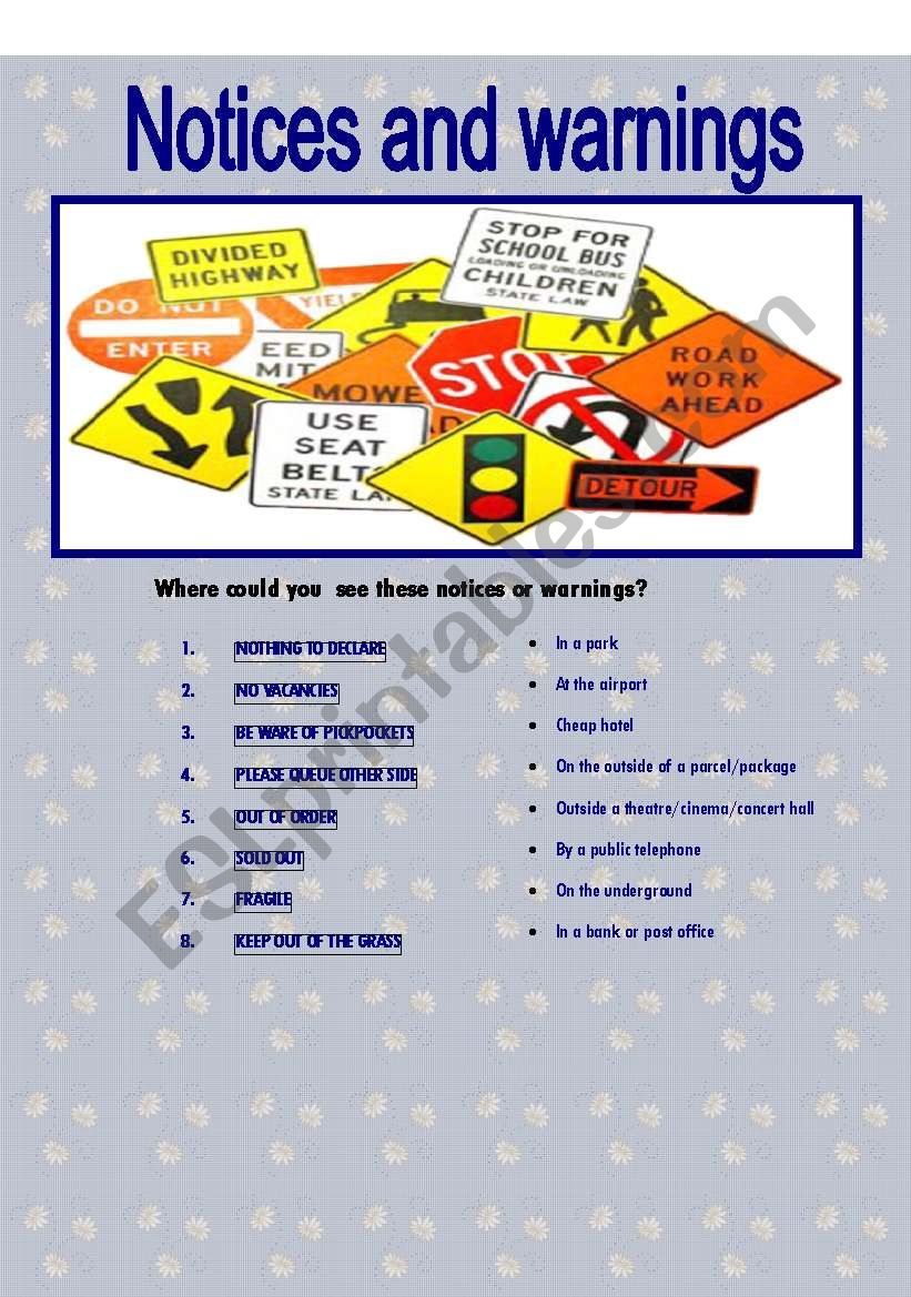 notices and warnings  worksheet