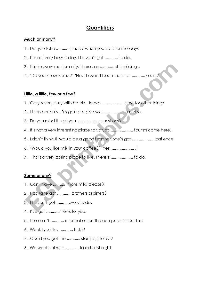 Quantifiers worksheet