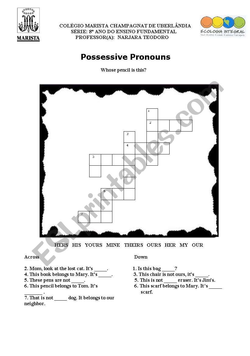 POSSESSIVE PRONOUN worksheet