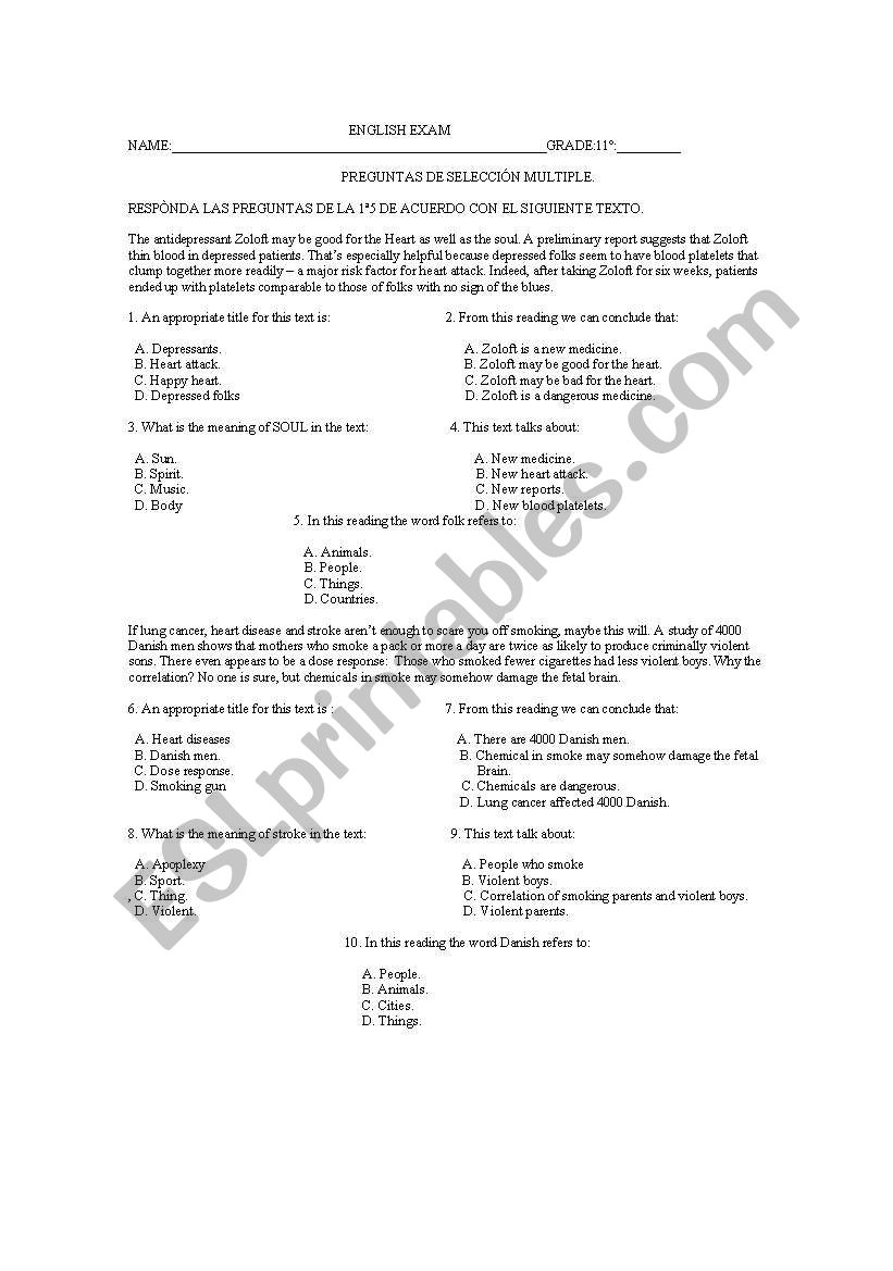 reading exercises worksheet