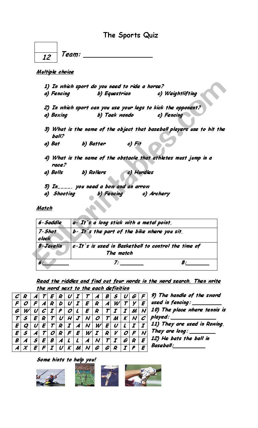 The sports quiz worksheet