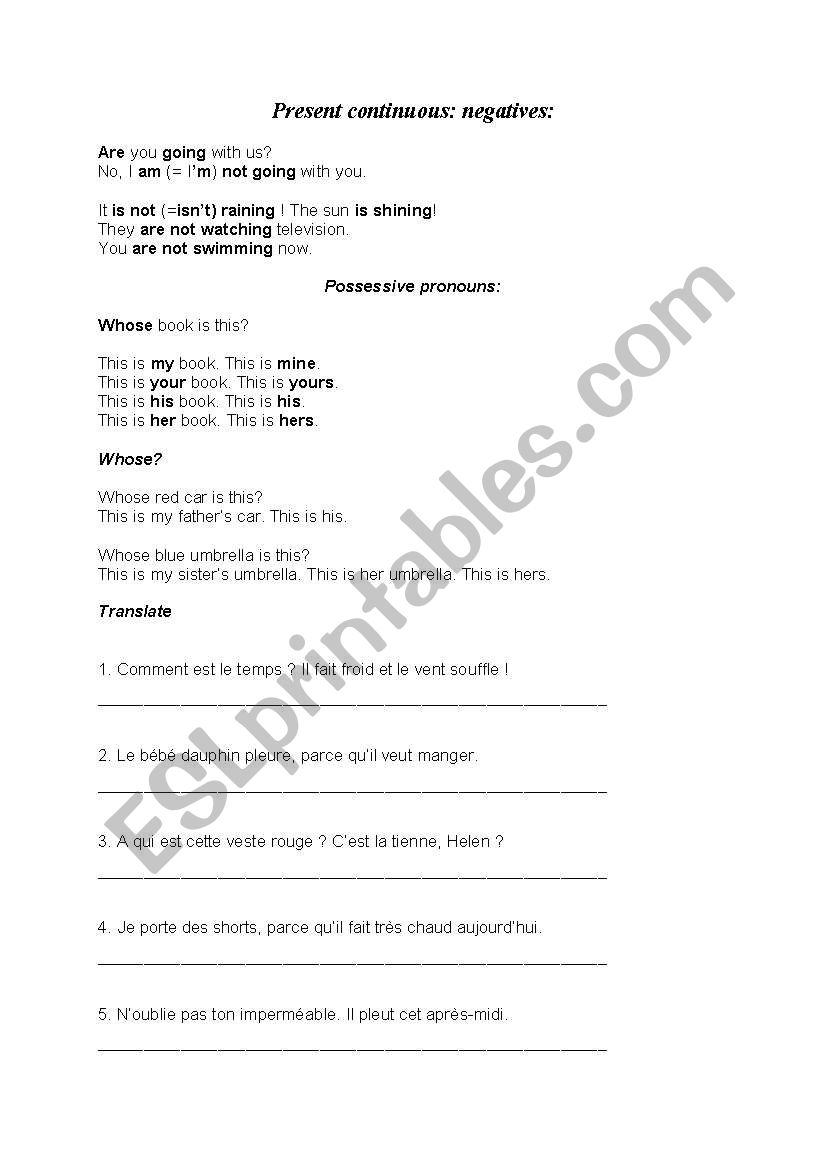 Present continuous: negatives worksheet