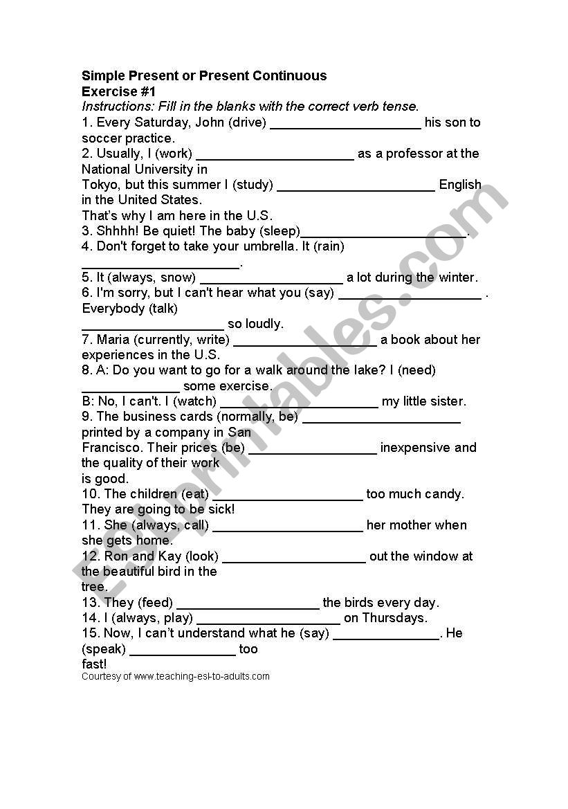 Presen or present continous worksheet