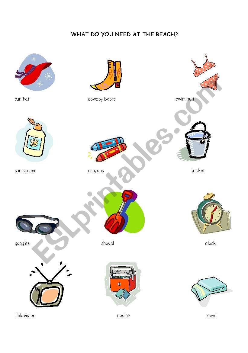 Beach vocabulary worksheet