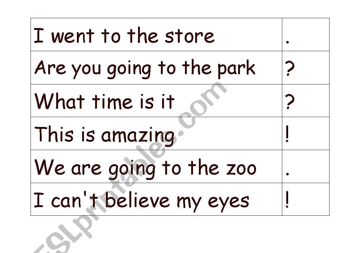 Punctuation Match worksheet