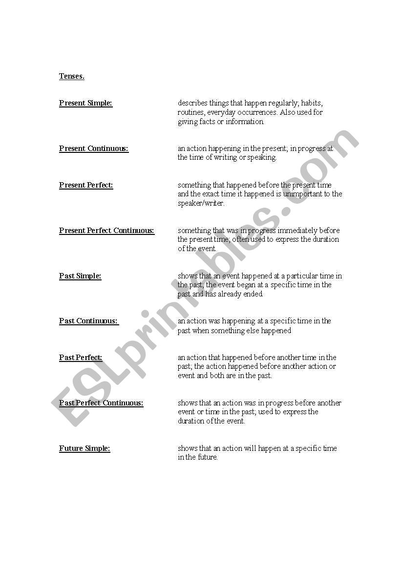 definition matching of the tenses