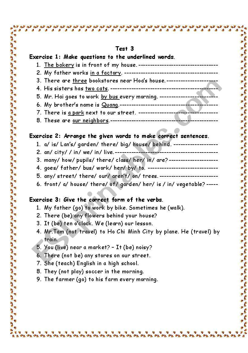 English Test 1 worksheet