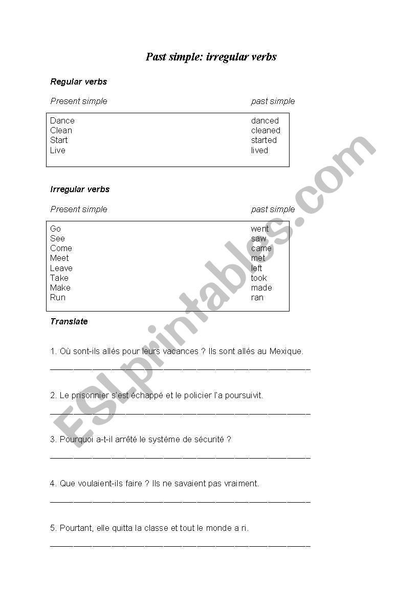 Past simple: irregular verbs worksheet