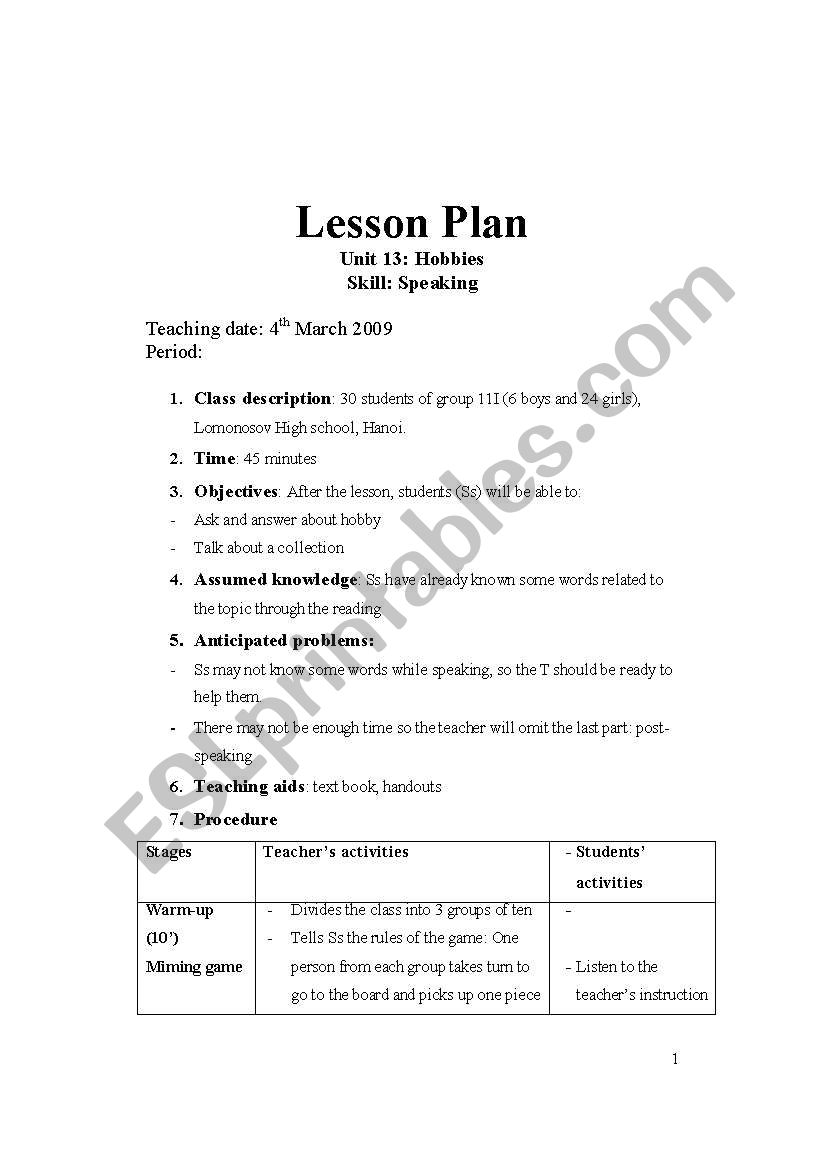 Lesson Plan Speaking Gambaran