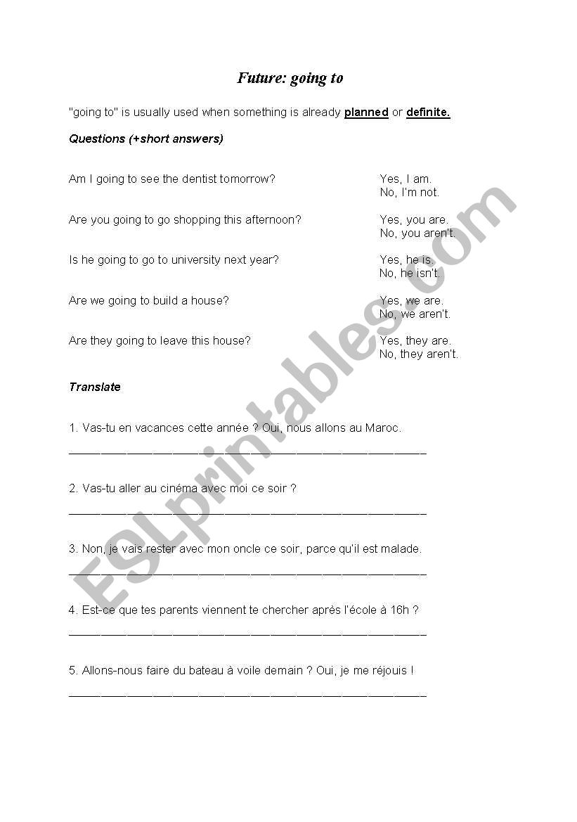 english worksheets future going to questions