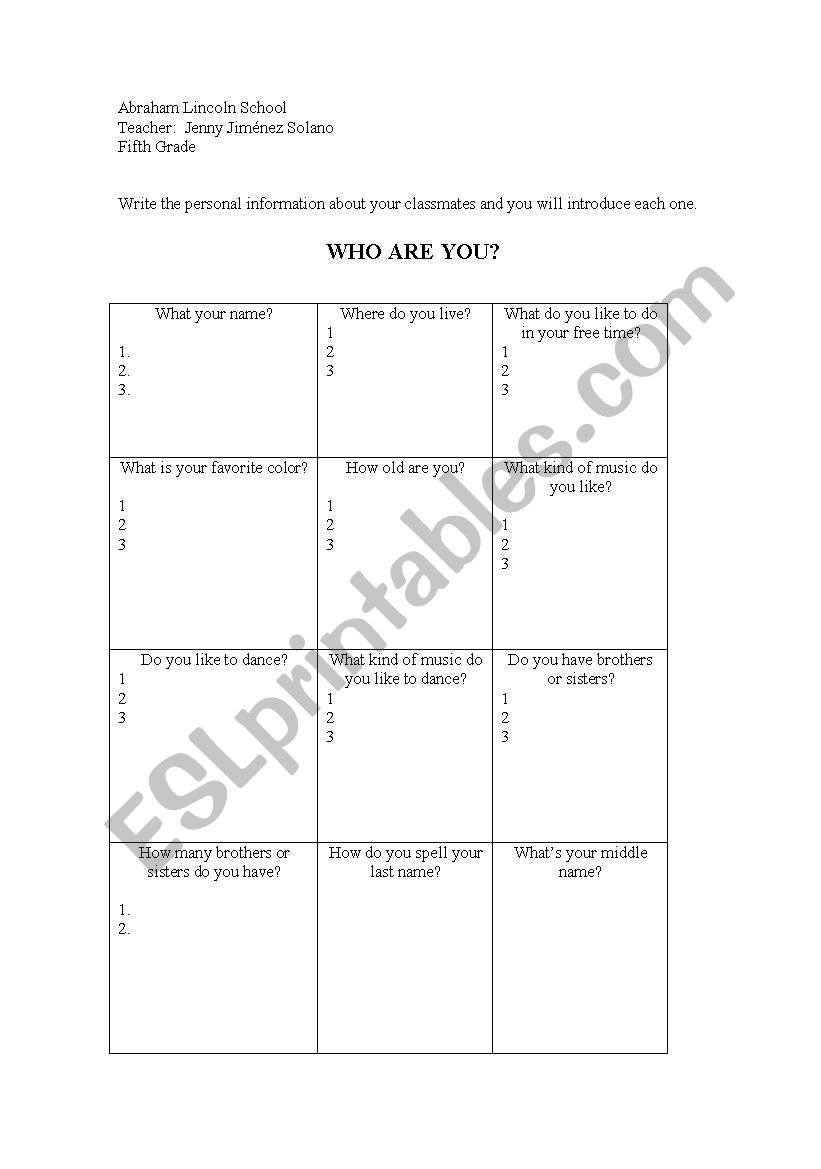 Who are you? worksheet