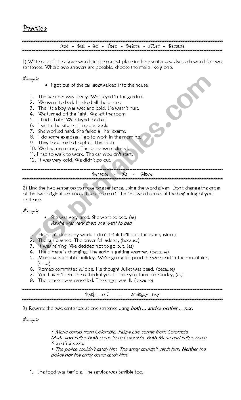 Connectors worksheet