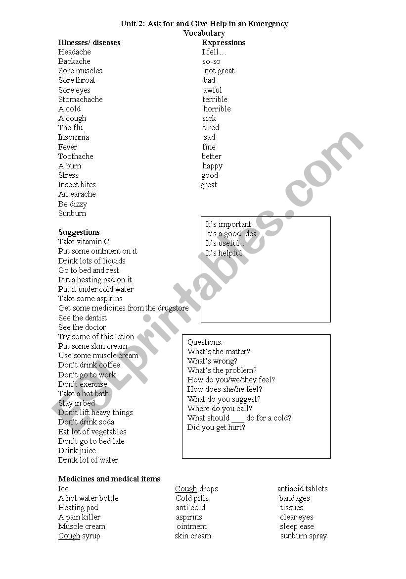 General vocabulary worksheet