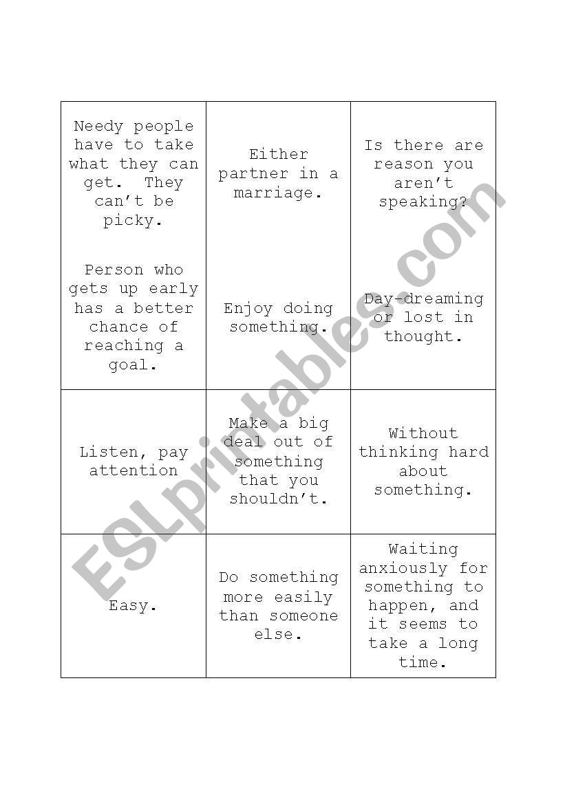 Idioms Match Mine Activity worksheet
