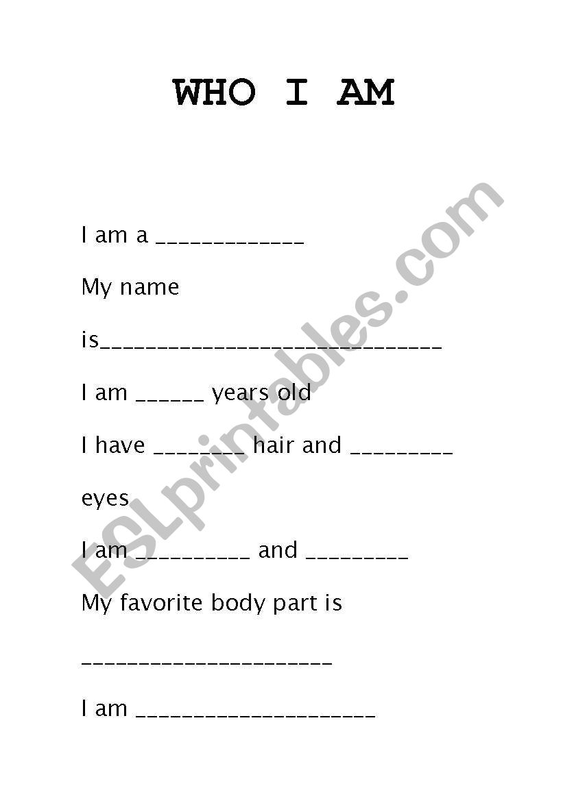 who I am worksheet