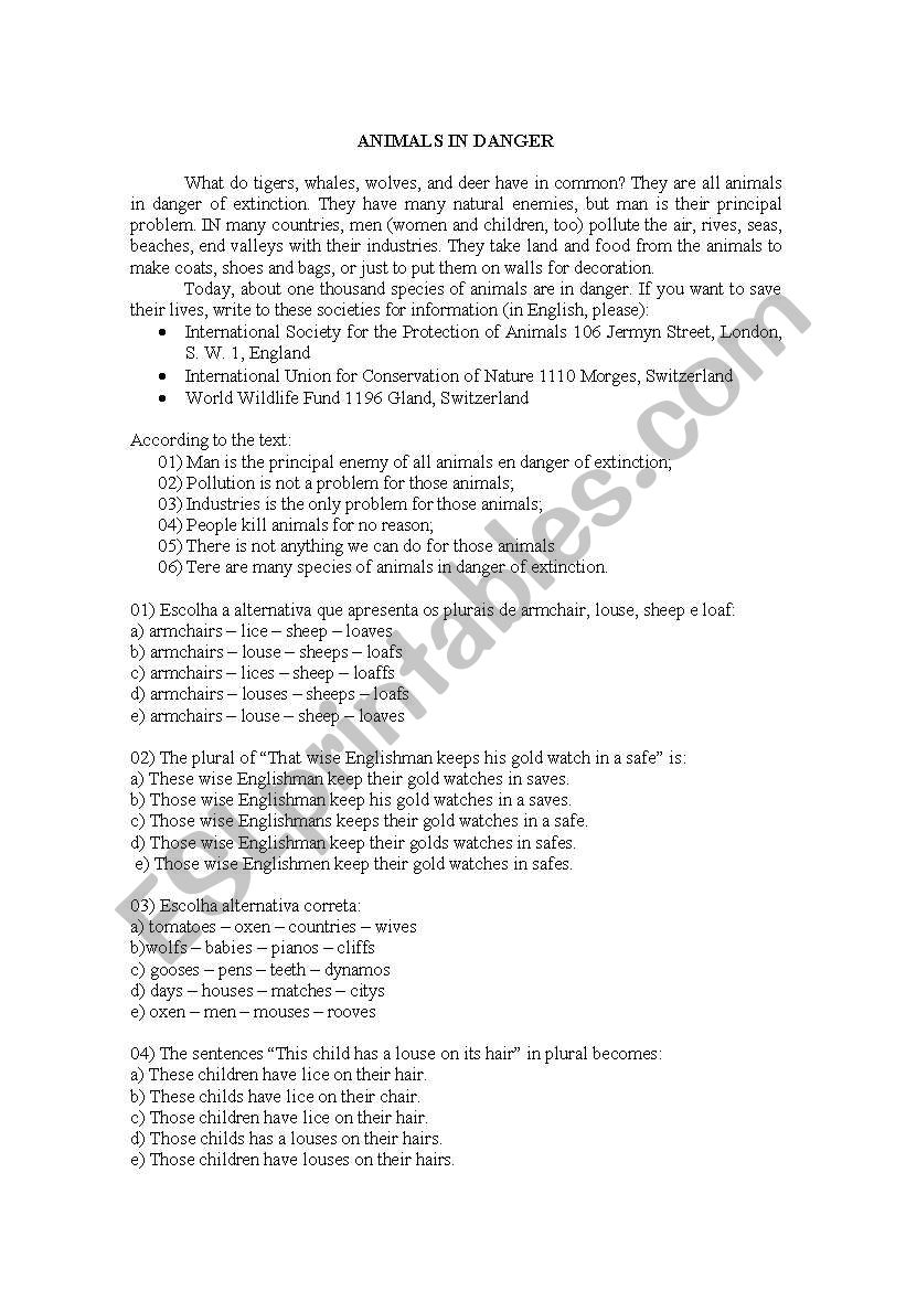 Plural of noums worksheet