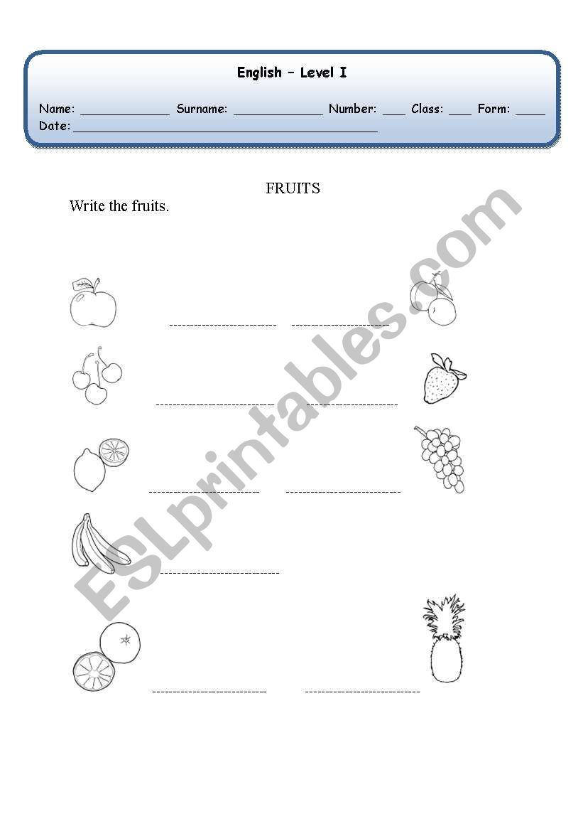 Fruits worksheet