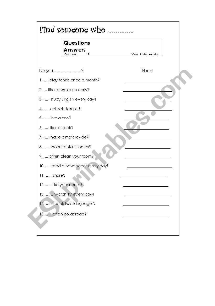 find someone who worksheet