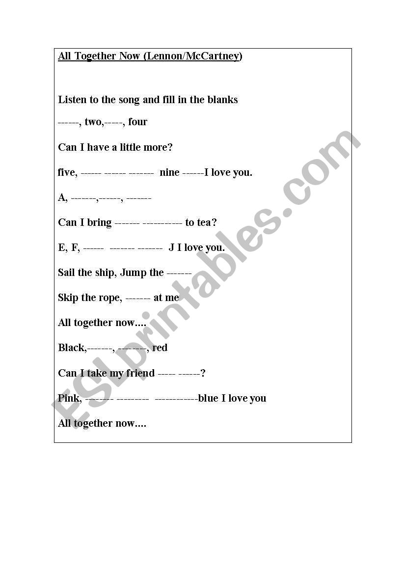 song worksheet