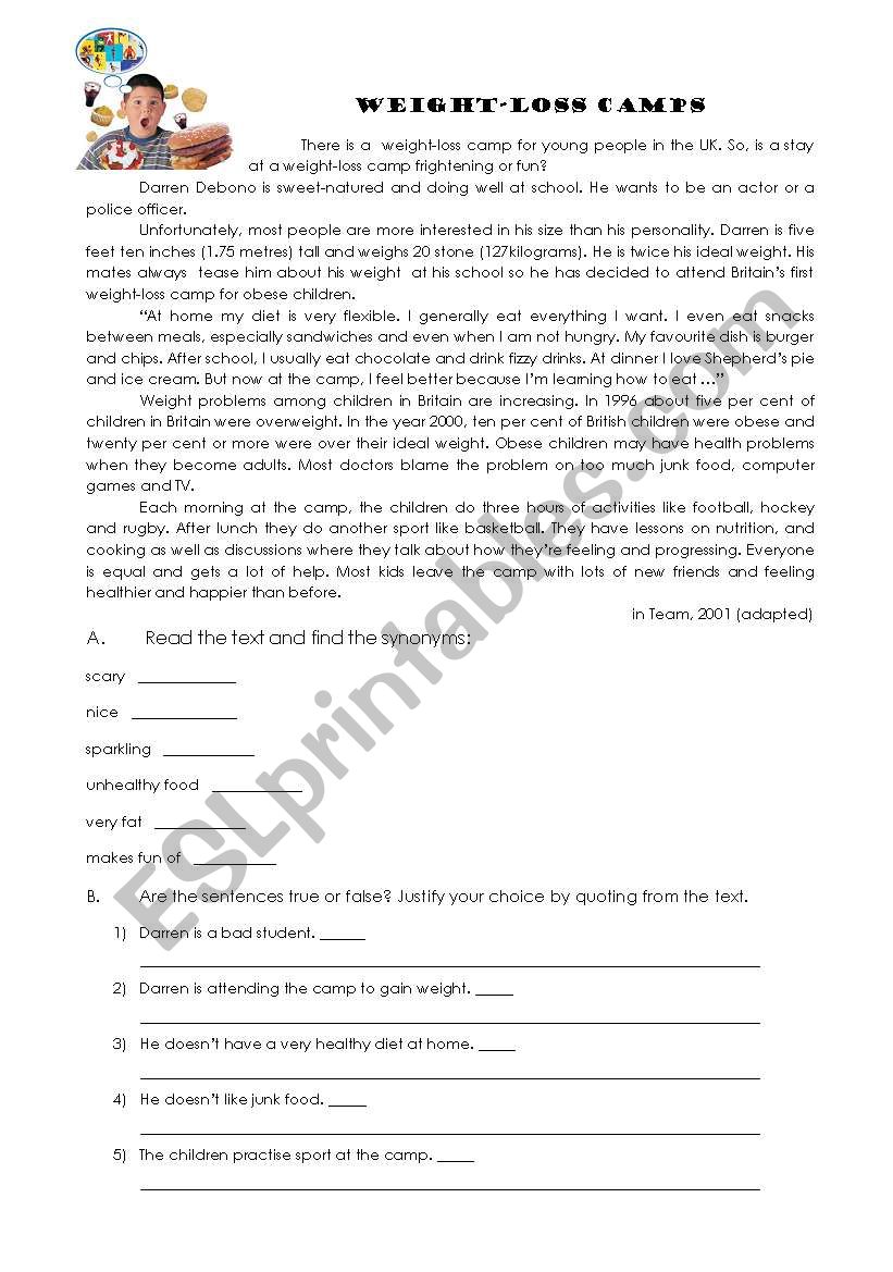 Weight-loss camps worksheet