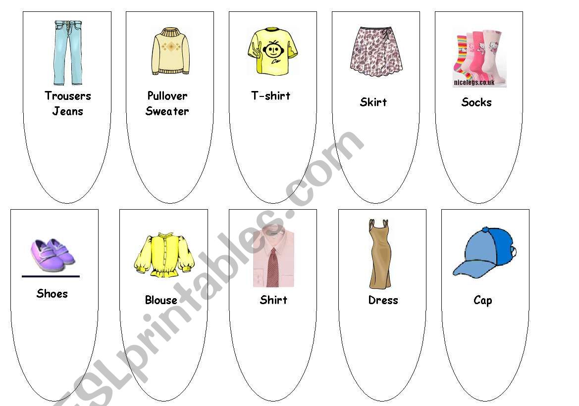 clothes flashcards fan worksheet