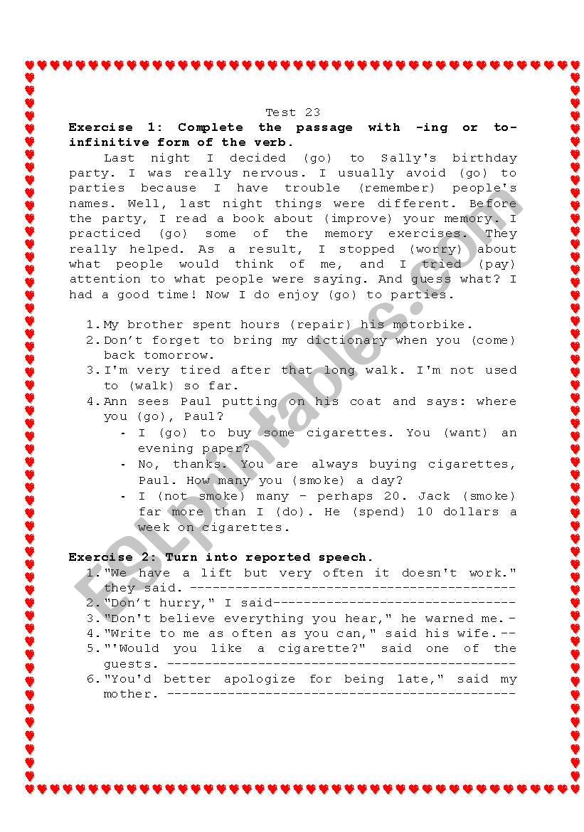 English Test 23 worksheet