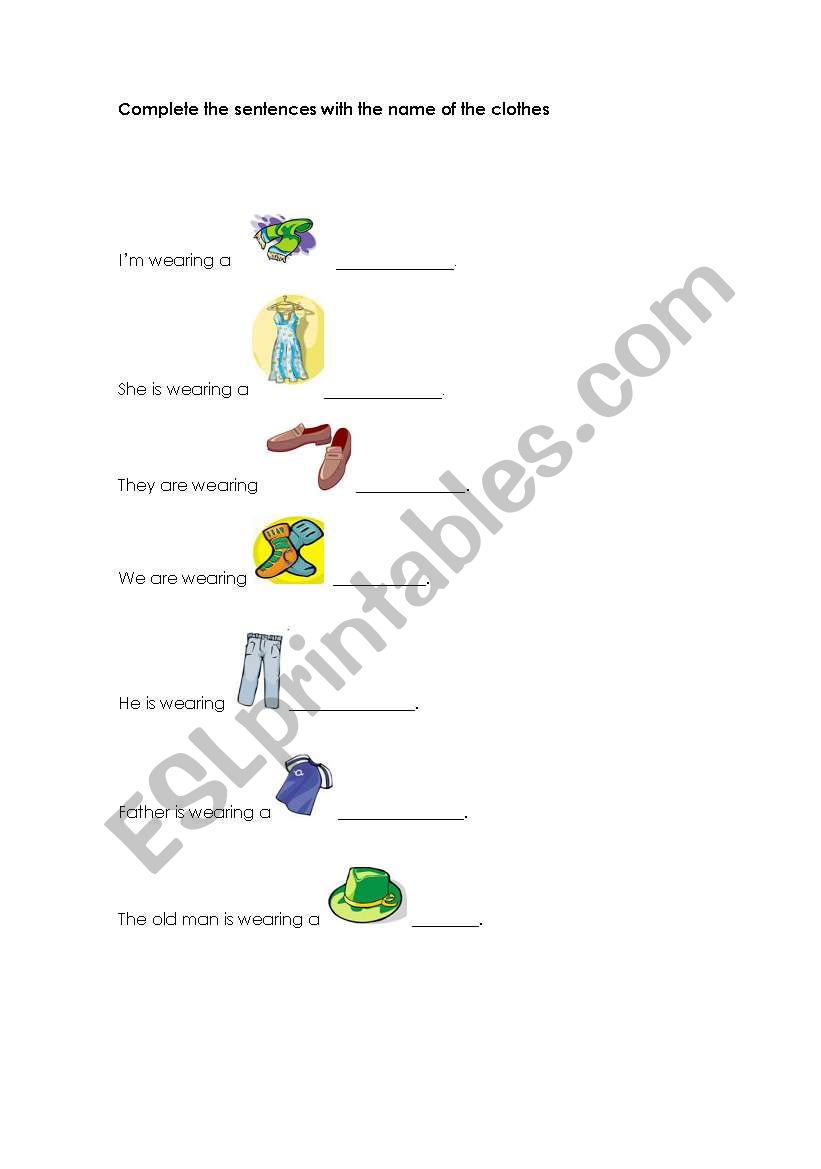 Name of clothes worksheet