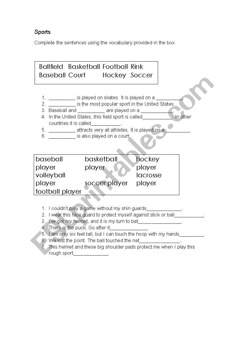 Sports worksheet