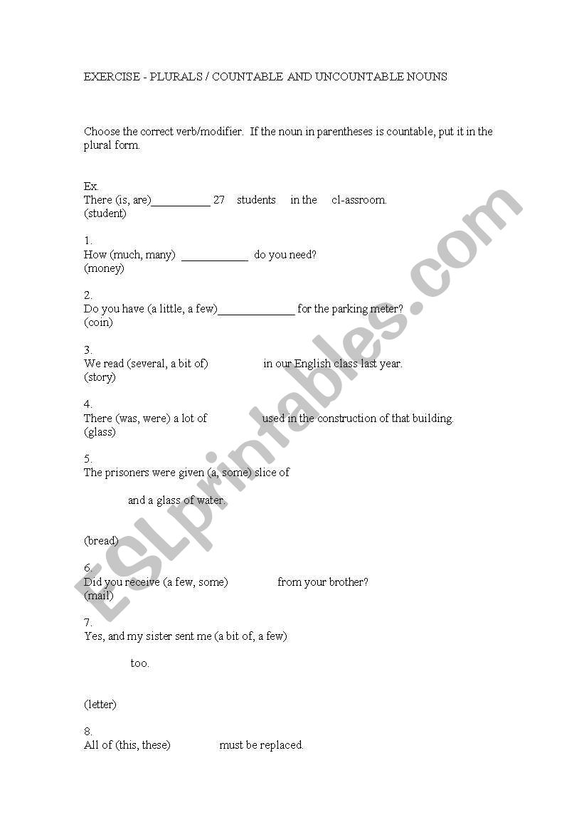 countable and uncountables nouns 