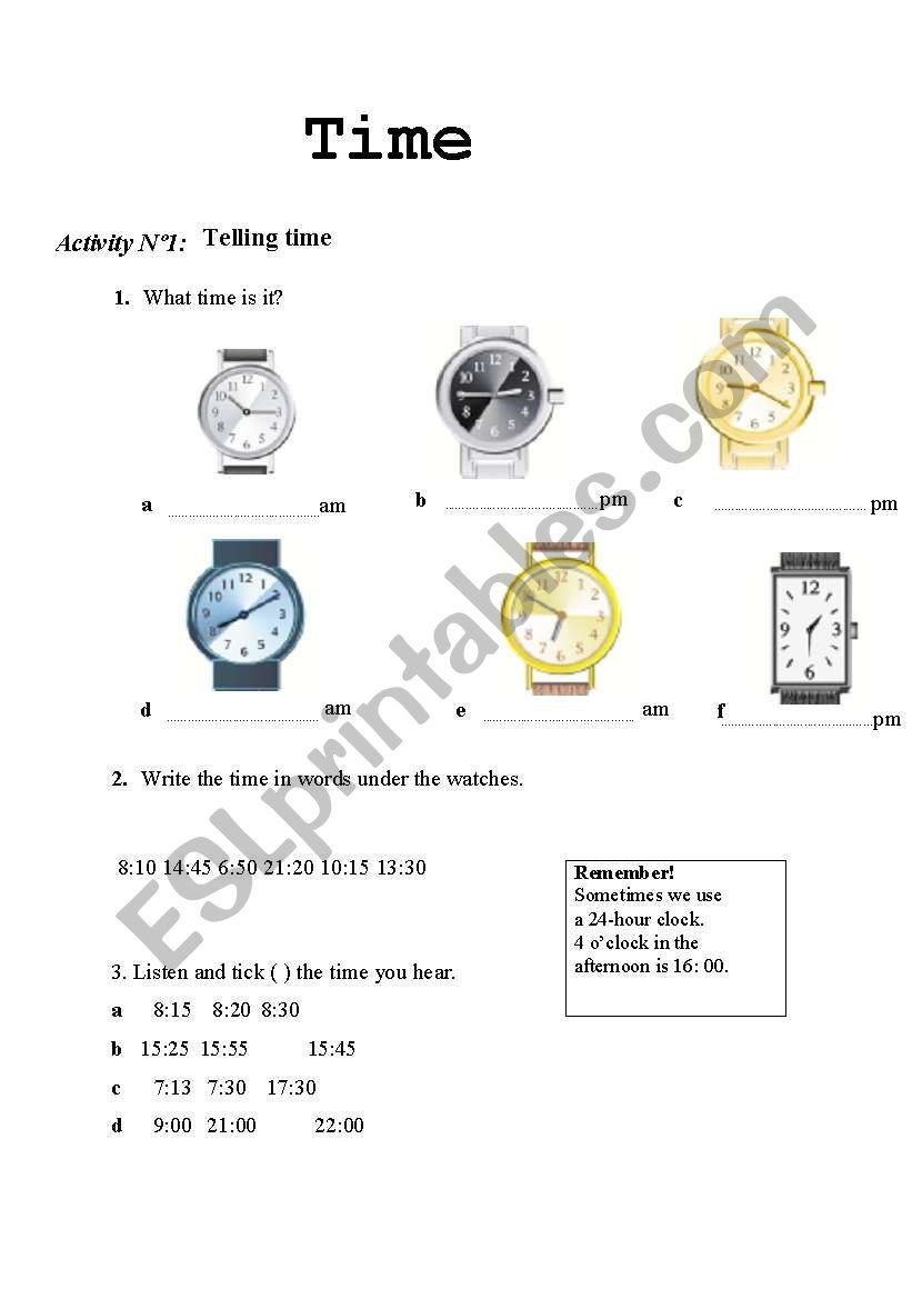 TELLING TIME worksheet