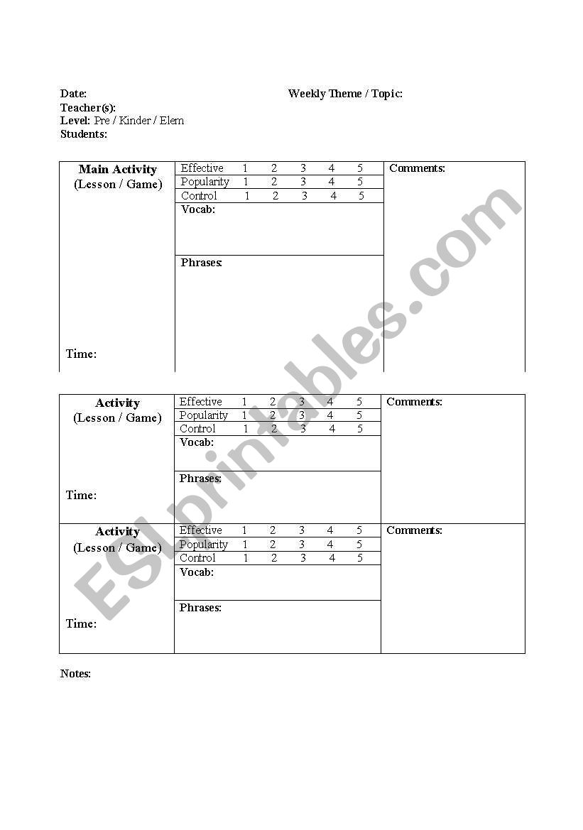 Activity Evaluation Sheet worksheet
