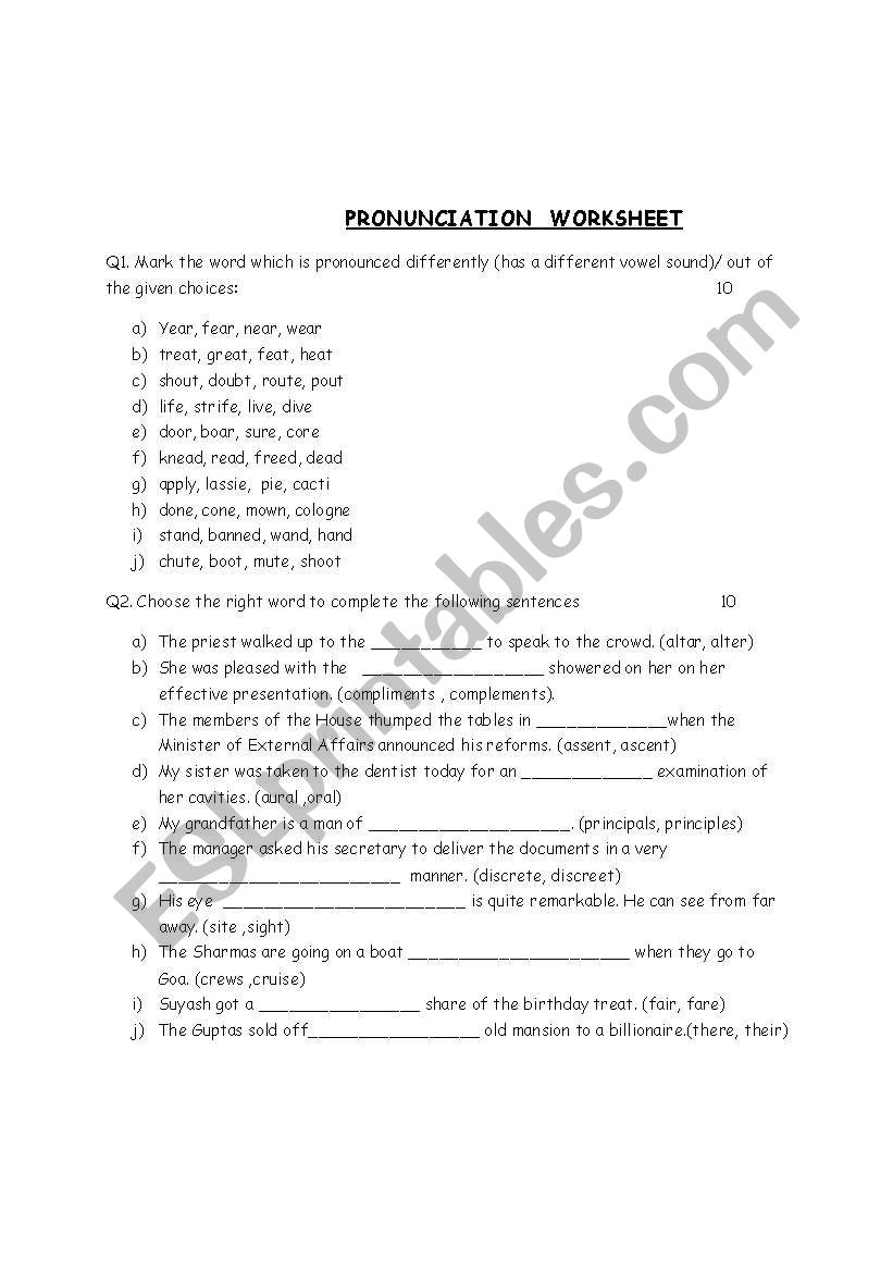 english worksheets pronunciation worksheet