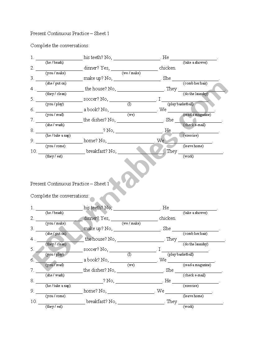 Present Continuous Practice worksheet