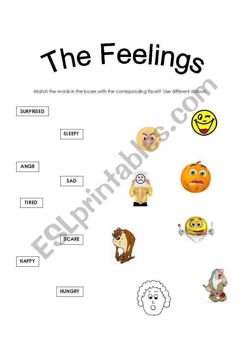 English worksheets: The Feelings-Matching activity