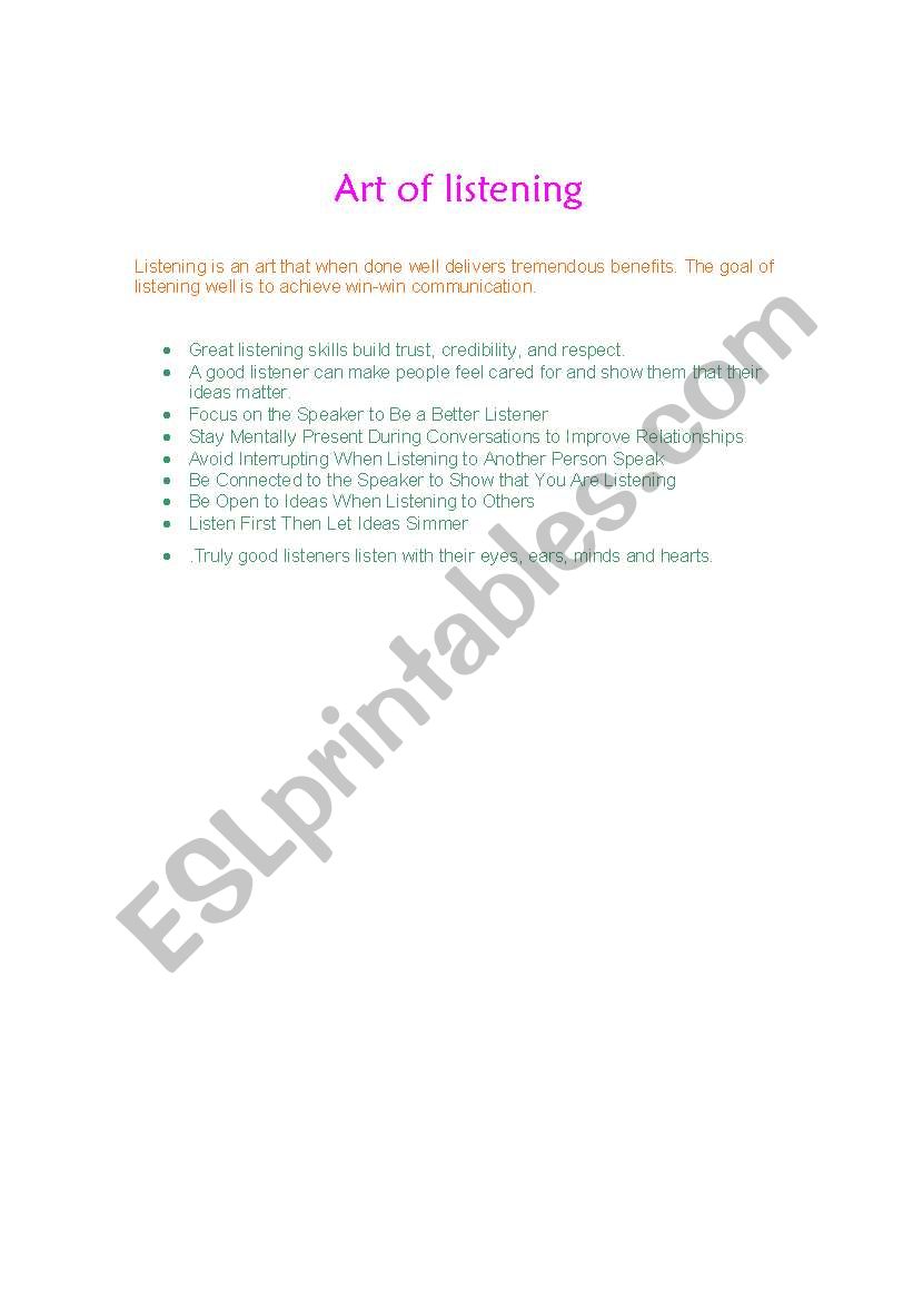 art of listening  worksheet