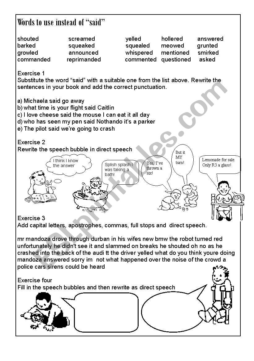 Words to use instead of SAID - ESL worksheet by wendyharling