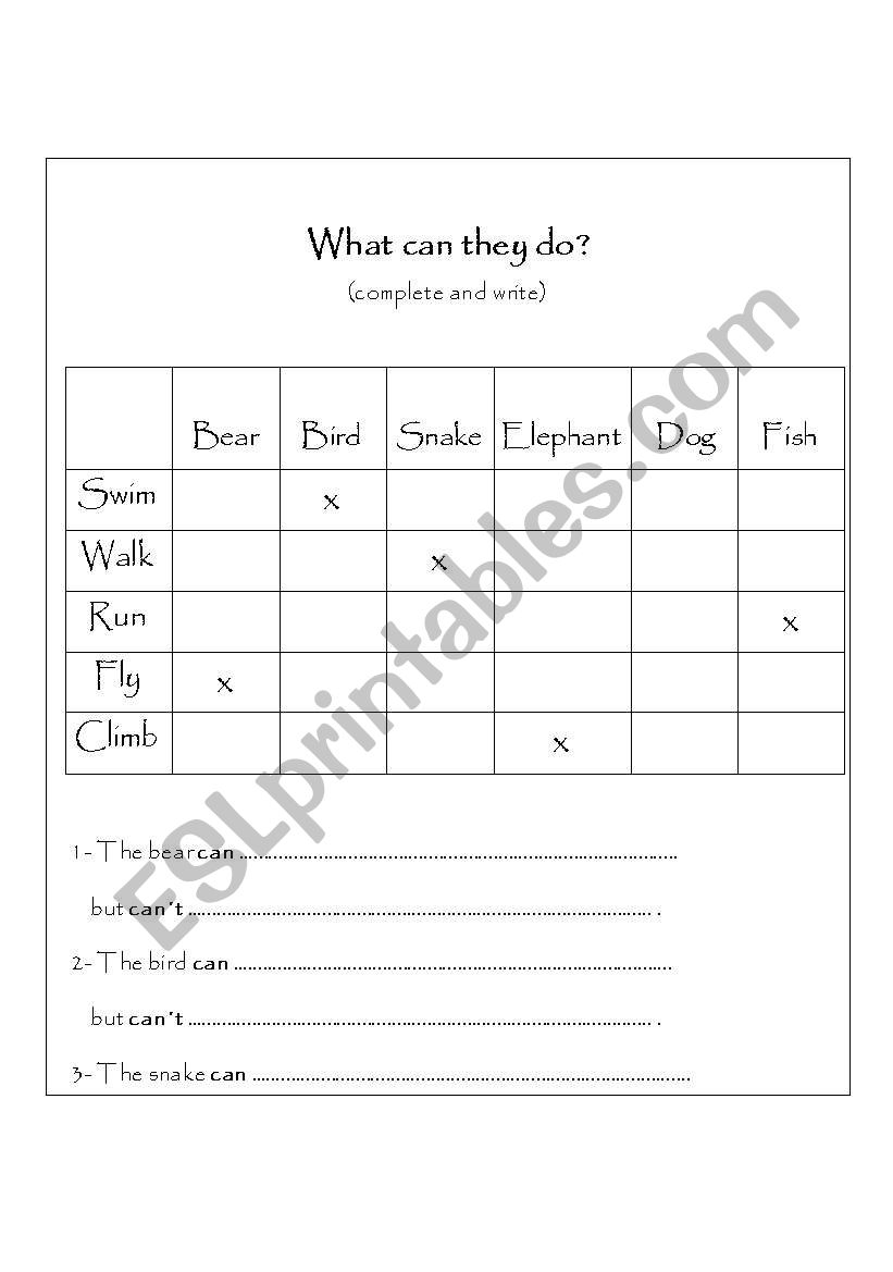 what can / cant they do? worksheet
