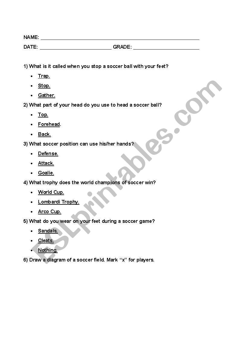 Soccer Worksheet worksheet