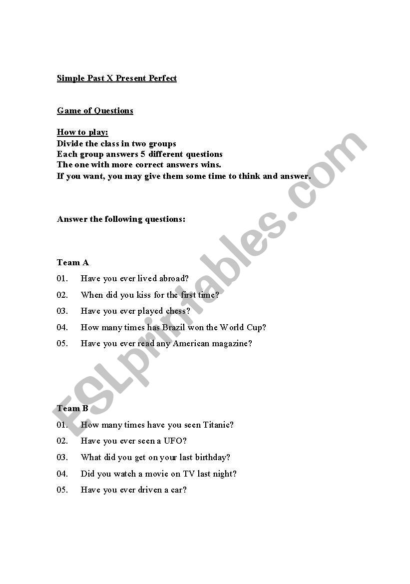 Simple Past X Present Perfect worksheet