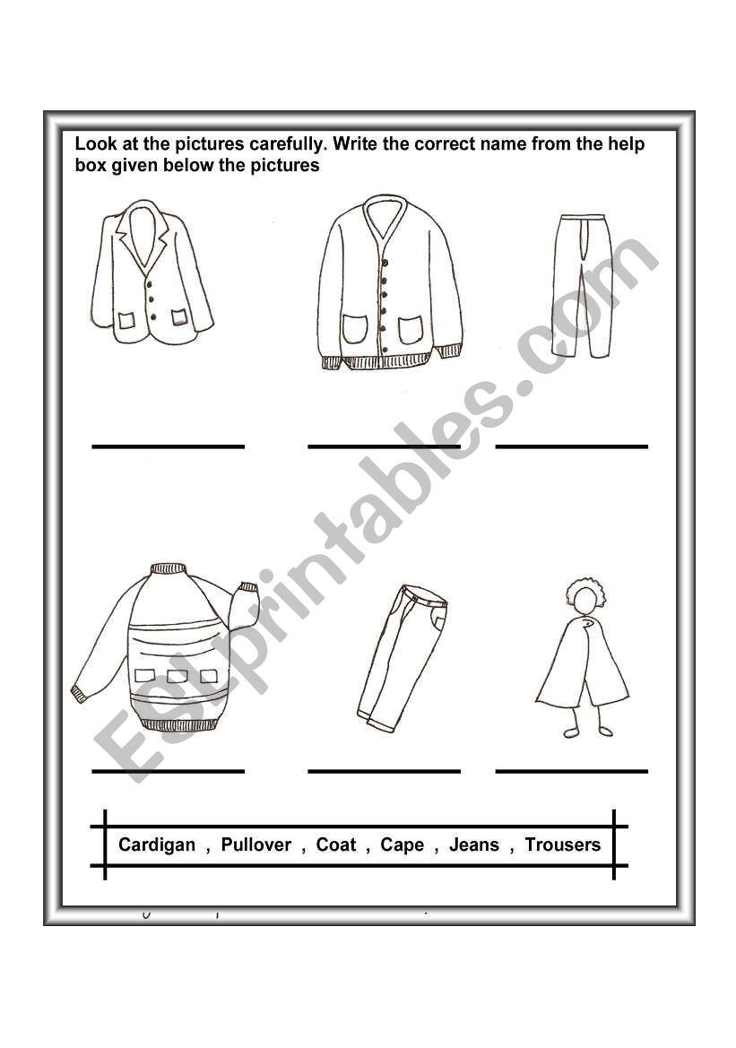 Identify the clothes worksheet