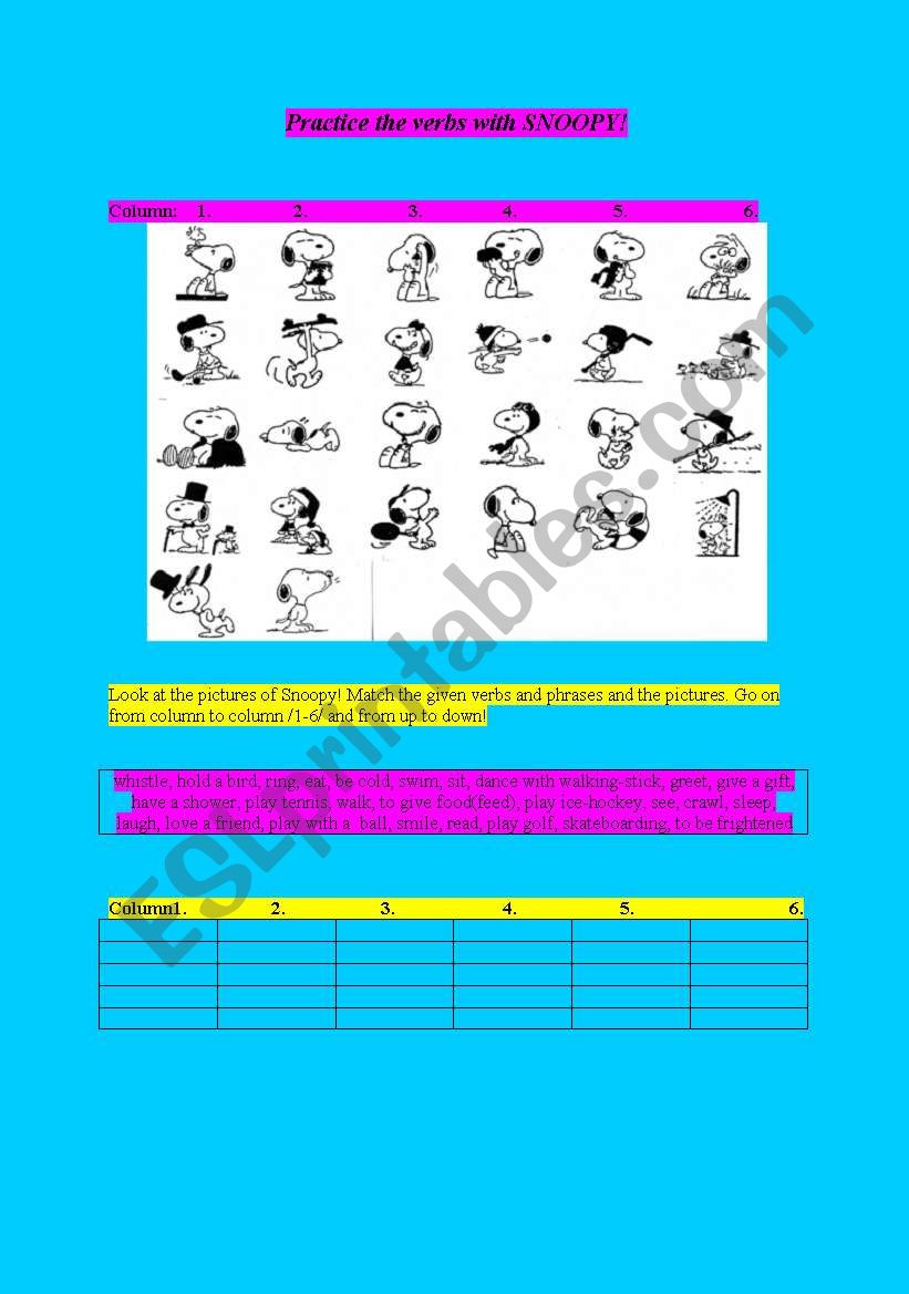 Snoopy--Verbs worksheet