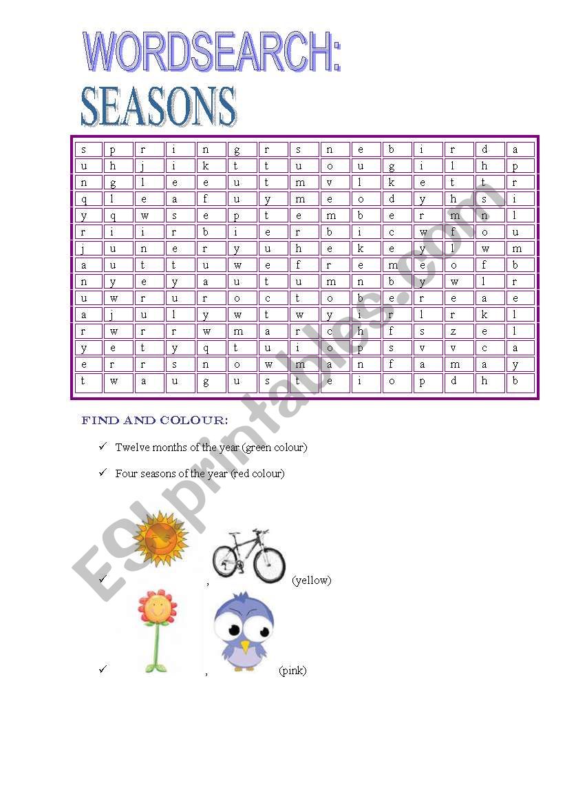 WORDSEARCH: seasons worksheet