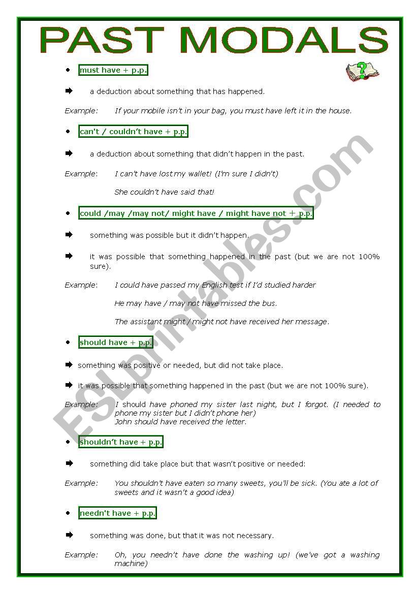 past modal verbs exercises