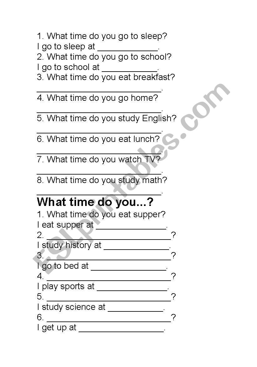 what time? worksheet