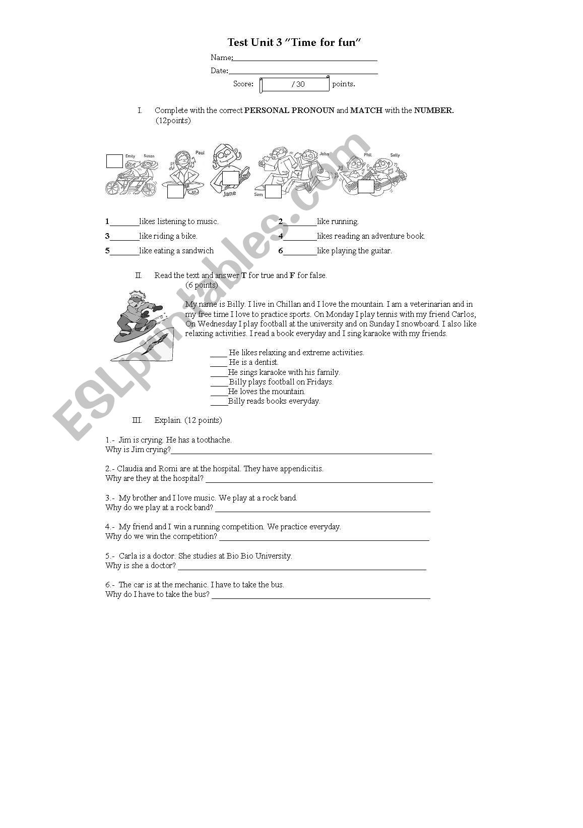 Why and pronouns worksheet