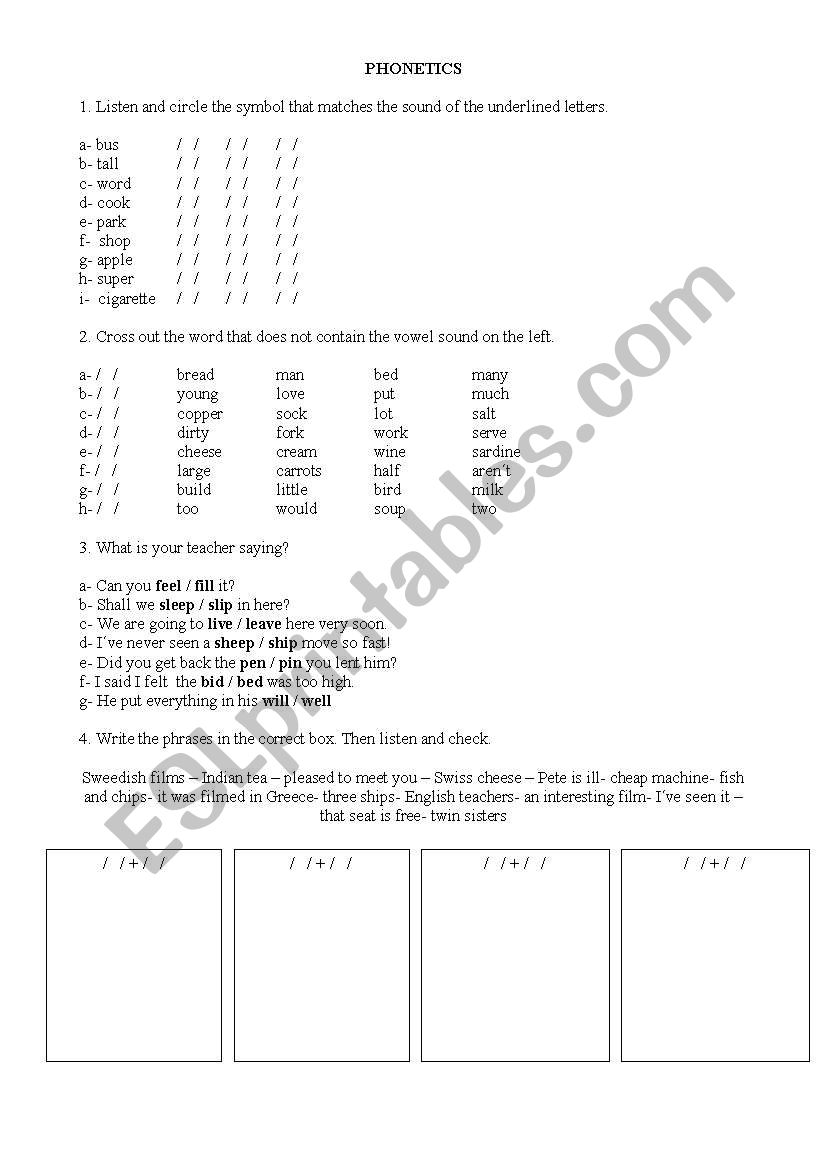 Phonetics worksheet