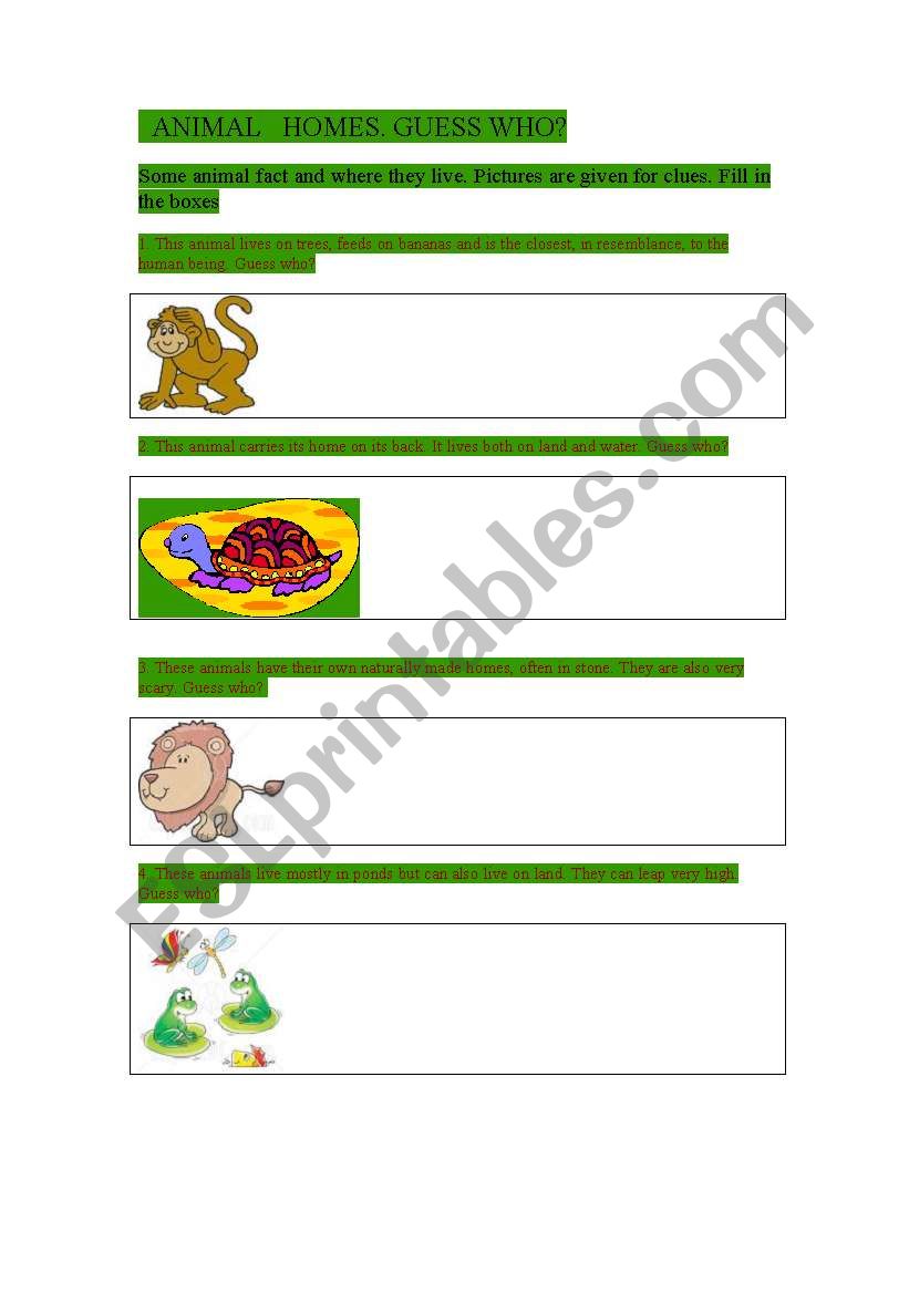 Animal Homes worksheet