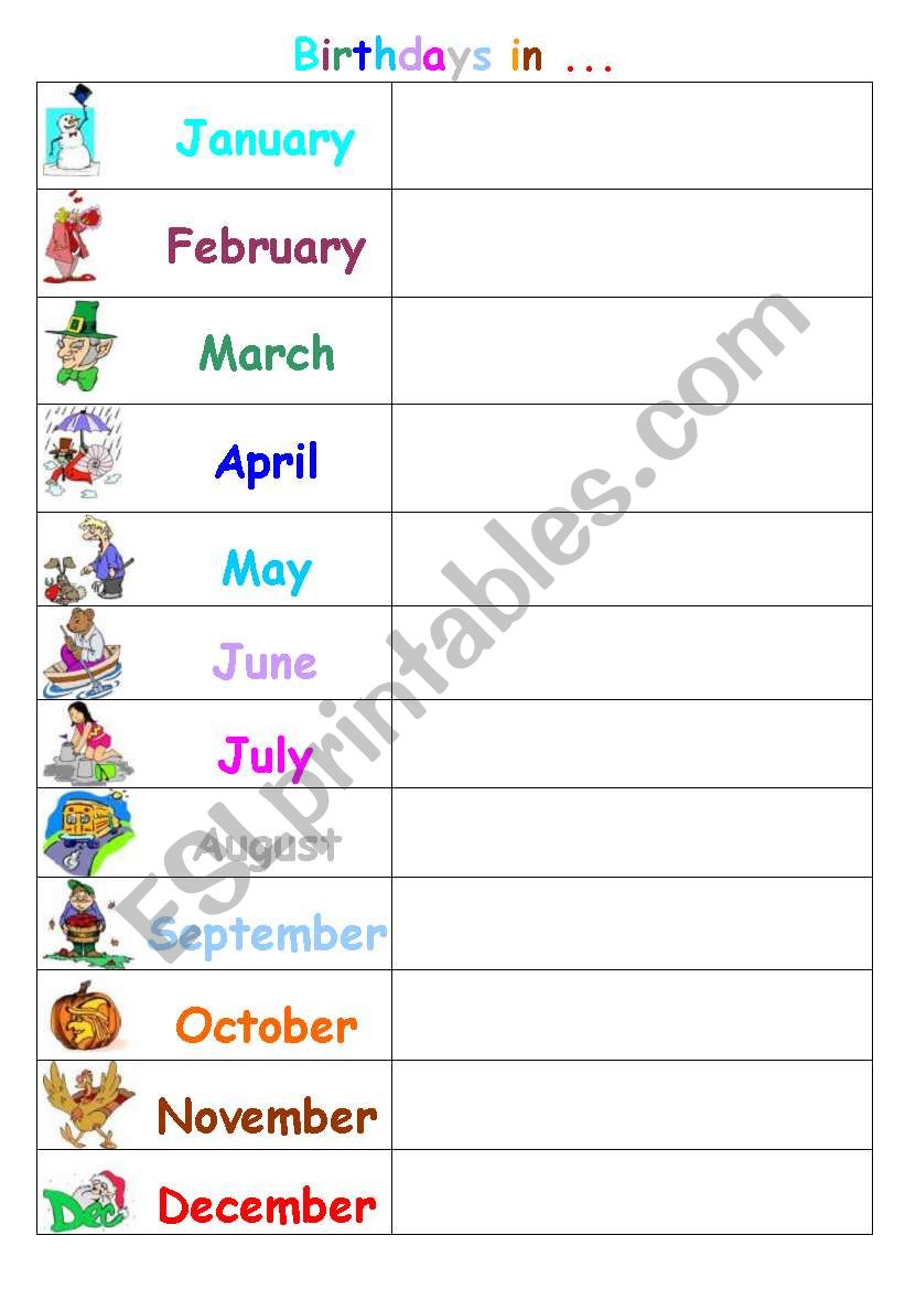 Birthday calendar: When is your birthday? / When were you born?